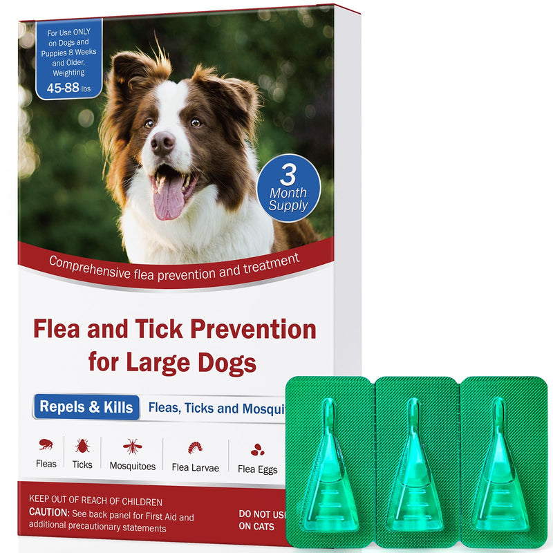 Flea and Tick Prevention for Large Dogs, Flea Drops for Dogs 45 to 88 lbs, 3 Month Support for Skin & Coat Health, Fast Acting, Dog Flea and Tick Treatment, Supplement
