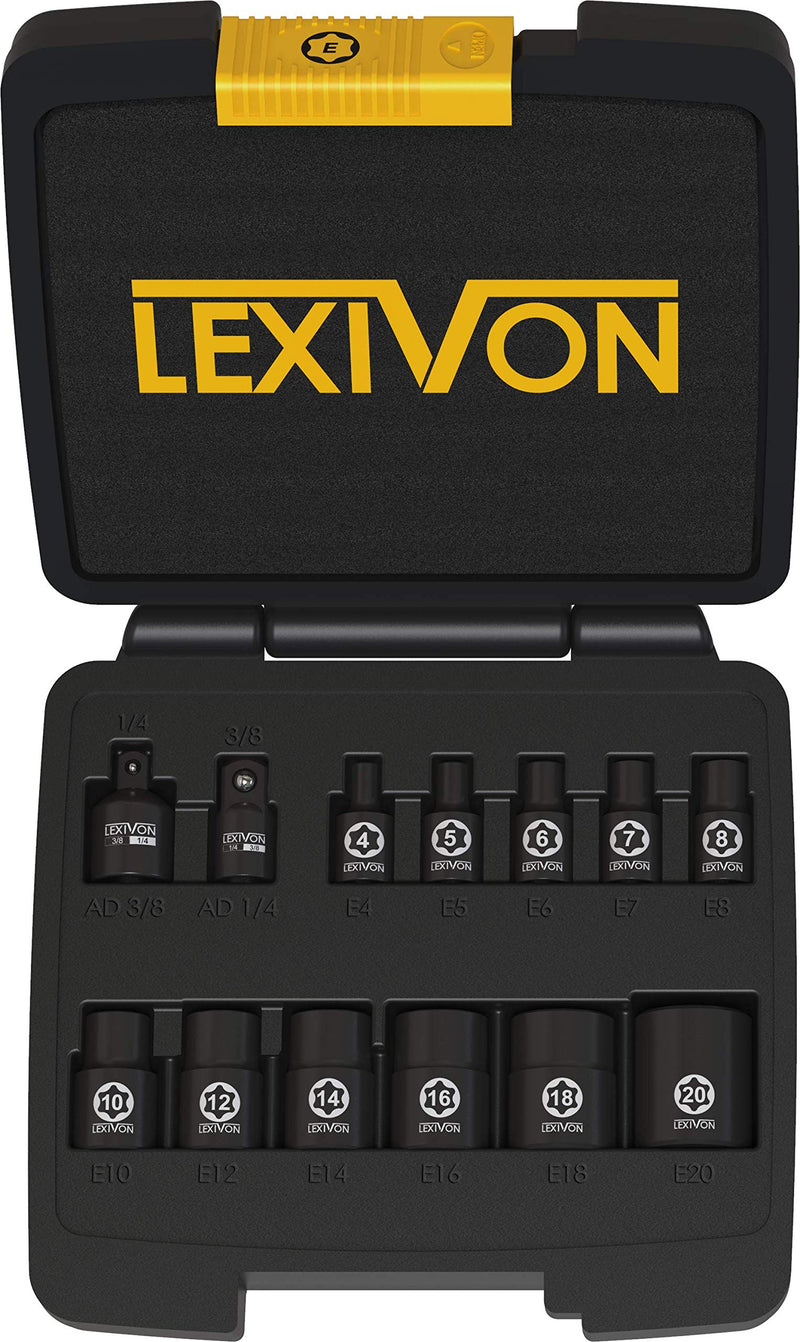 LEXIVON E-TORX Socket Set, Chrome Vanadium Alloy Steel | 13-Piece Female Star Socket E4 - E20 Set | Enhanced Storage Case (LX-147) Torx