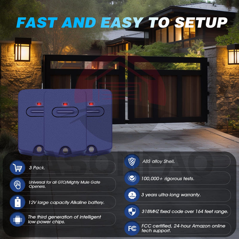 3Pack - Rb741/FM135 GTO Mighty Mule Gate Opener Remote 3-Year-Warranty Blue