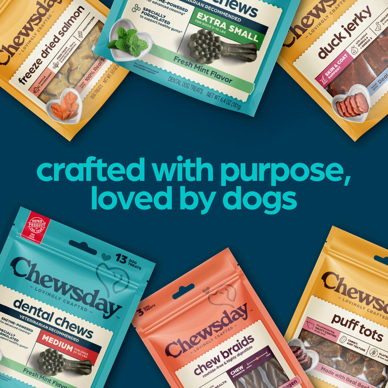 Chewsday Fresh Mint Flavor Dental Chews, Large Dog Treats, Healthier Teeth and Fresher Breath, Enzyme Powered for Advanced Cleaning, Made in the USA, 9 Count 9 Count (Pack of 1)
