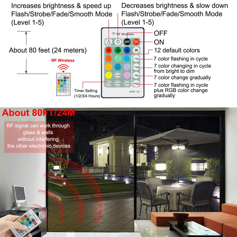 Patio Umbrella Light, 3xD Battery Operated Umbrella Pole Light with Remote 80Ft Through Wall, 12 Bulb 60 LEDs, 4 Modes, 12 Color Changing Outdoor Camping Light with Hanging Ring for Umbrella