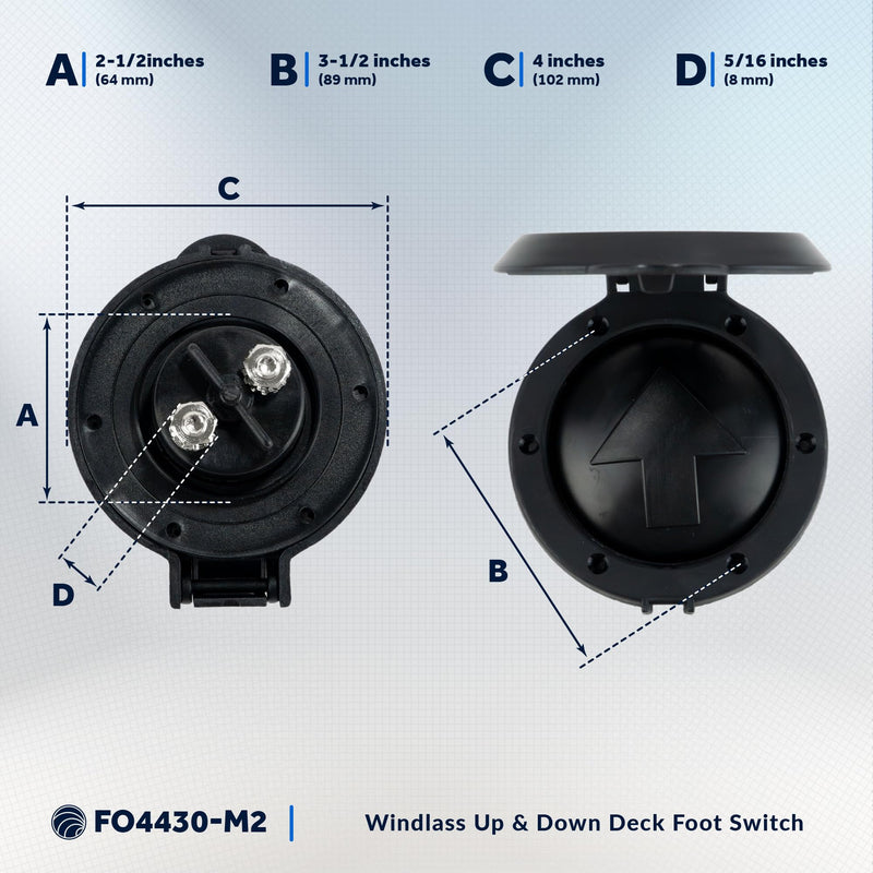 Five Oceans Marine Anchor Windlass Deck Foot Switch Heavy Duty Covered, Black 4 inches 2 Pack