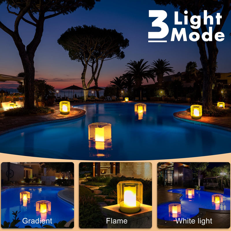 Floating Pool Lights, Solar Flame Pool Lights Waterproof, Square Pool Light, Glow in The Dark Light Up Swimming Pools Accessories,Floating Solar Light for Pools Pond Outdoor-2PCS 2