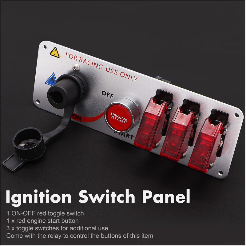 Ignition Switch Panel Kit, 12V Engine Start Push Button 5 in 1 Ignition Control Panel Carbon Fiber LED Ignition Toggle Switches for Race Car Sport Competitive 5 Gang Carbon Fiber