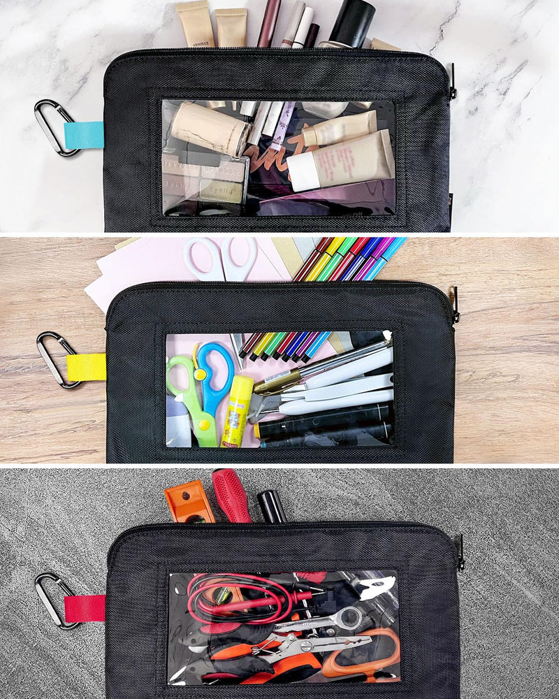 3 Pack Tool Pouch Zipper Bag, Heavy Duty Small Tool Bag with Clear Window, Multipurpose Storage Pouch for Tools, Gadgets, Cosmetics, Stationery, Travel Accessories 3 Pack, Clear