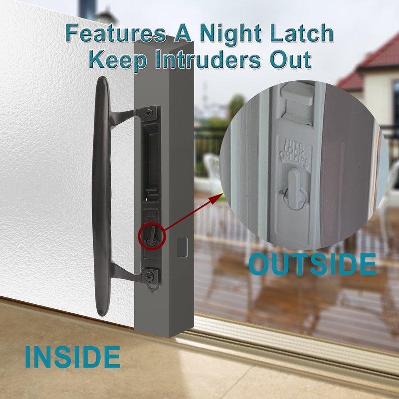 Flush Mount Non-Keyed Sliding Glass Door Handleset, 6-5/8" H.C., Fits 1" to 1-1/8" Thick Doors, Features Night Lock & Hook Latch, Non-Handed, Florida Bronze 6-5/8" Florida Bronze