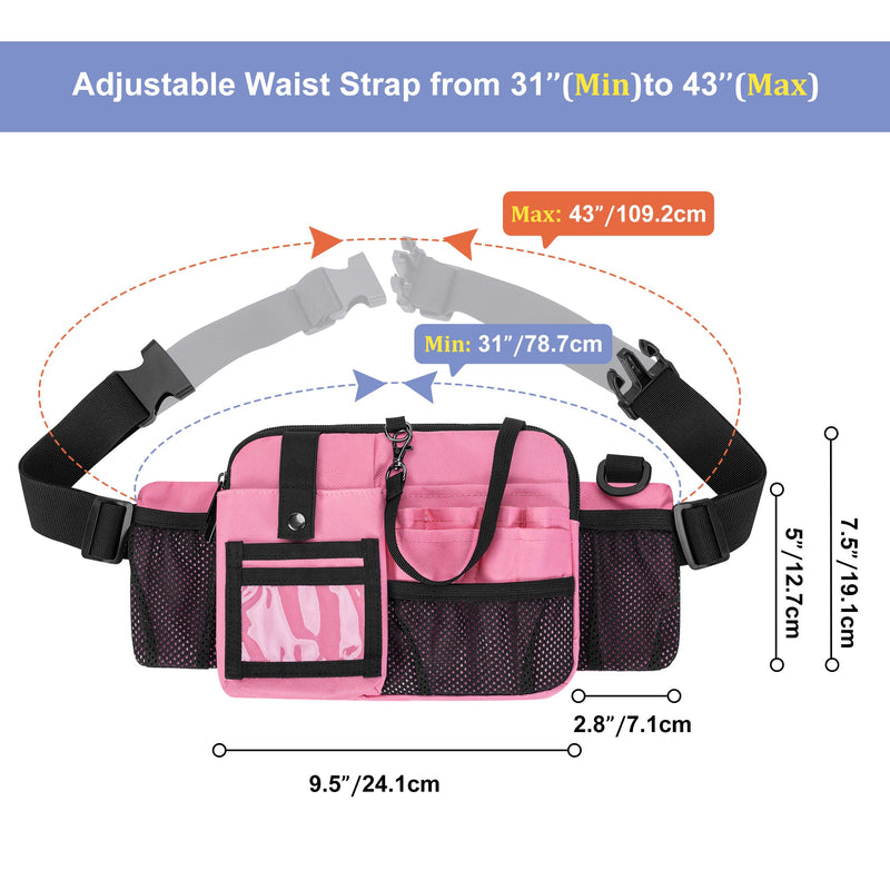 Damero Nurse Fanny Pack with Multi-Compartment, Nurse Tool Belt Utility Nurse Waist Bag with Medical Gear Pockets and Tape holder for Stethoscope, Bandage Scissors or Other Medical Supplies, Pink