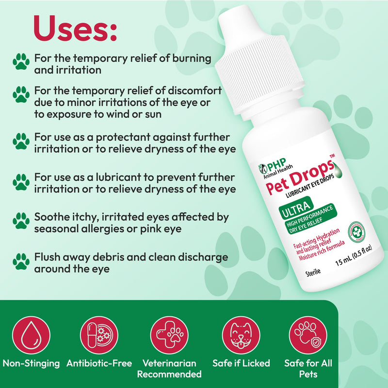 Ultra Lubricant Pet Drops 15 ml - Eye Drops for Cats and Dogs - Moisture Rich Formula, Fast Acting Hydration Dogs Eye Drop for Dry Eyes, Artificial Tears for Extra Dry Eye ( U.S Made )
