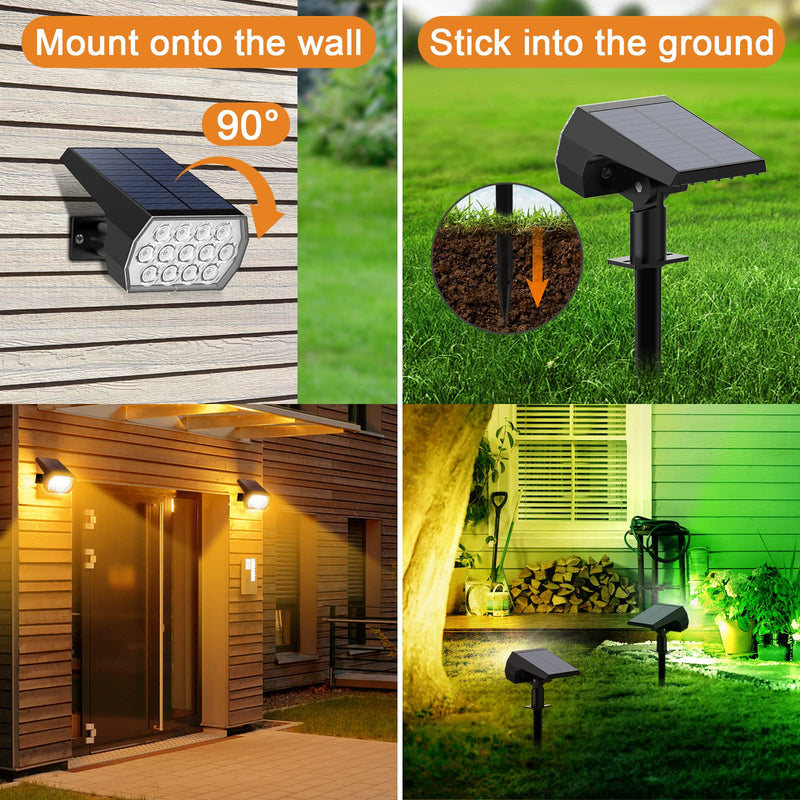 Solar Spot Lights Outdoor Color Changing,[7 Modes/4 Pack] Christmas IP65 Waterproof Landscape Spotlights, Dusk to Dawn Solar Powered Security Light for Patio Gate Walkway Pool Garden Yard Driveway Colorful 4 Pack