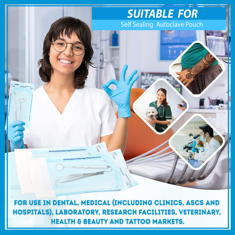 200 3.5" x 9" Sterilization Pouch Self Sealing Autoclave Bags for Dental, Tattoo Nail Art Instruments 200