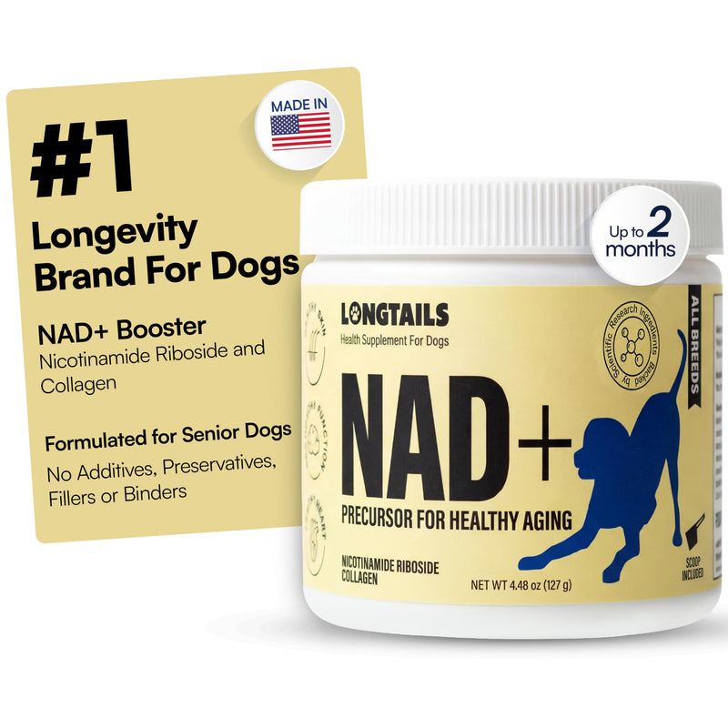 NAD+ Precursor Senior Dog Supplement - Cognitive & Longevity - NMN Alternative Powder with 200mg Nicotinamide Riboside (NR) and 1,500mg Hydrolyzed Collagen - Made in USA, 30 Scoops, Up to 60 Days