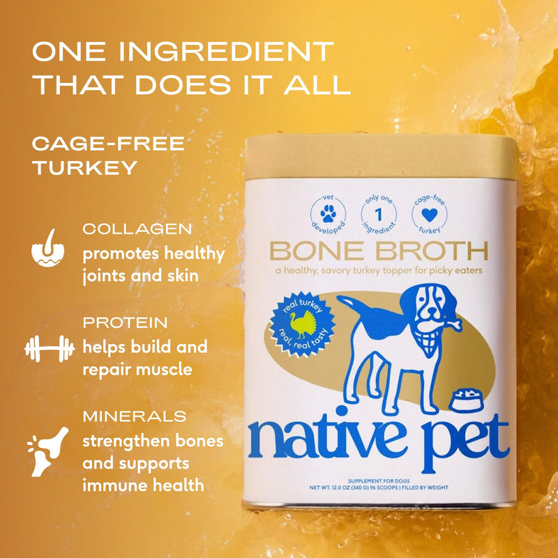 Native Pet Full-Body Wellness Duo: Turkey Bone Broth Powder for Dogs (96 Servings) & Daily Dog Multivitamin (60 Scoops) - Daily 11-in-1 Multivitamin and Pet Gravy Food Topper for Picky Eaters