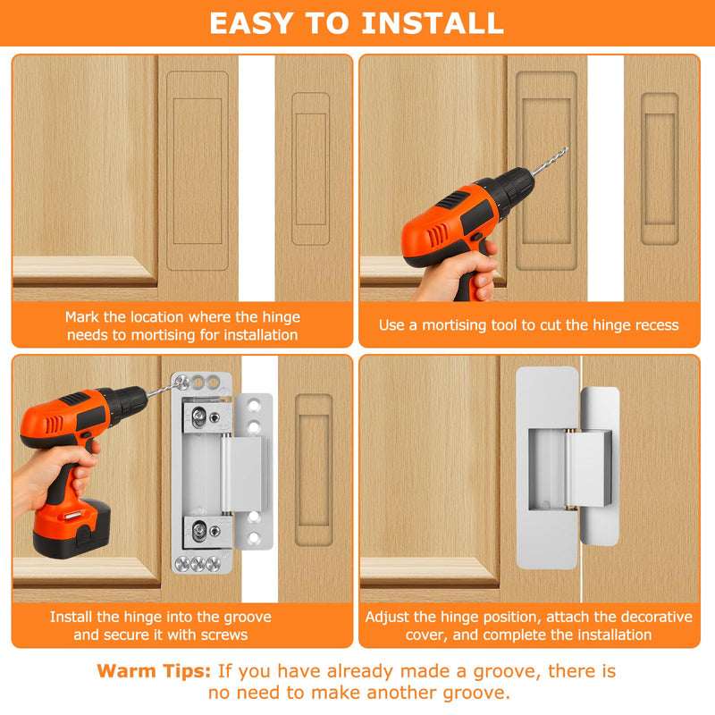 Hidden Door Hinges, 2Pack Adjustable Concealed Hinges 110Lbs Load-Bearing Heavy Duty Pivot Hinge 110° Swinging Invisible Hinges for Secret Doors, Bookcase, Shelf & Murphy Door Silver