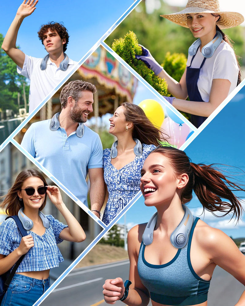 Portable Neck Fan - Rechargeable Personal Fan with Neck Support, 5-Speed Quiet Lightweight Long Lasting Neck Fan, Fathers Day, Mothers Day Gifts, Full Surround Cooling for Travel, Hot Flashes Sky Blue