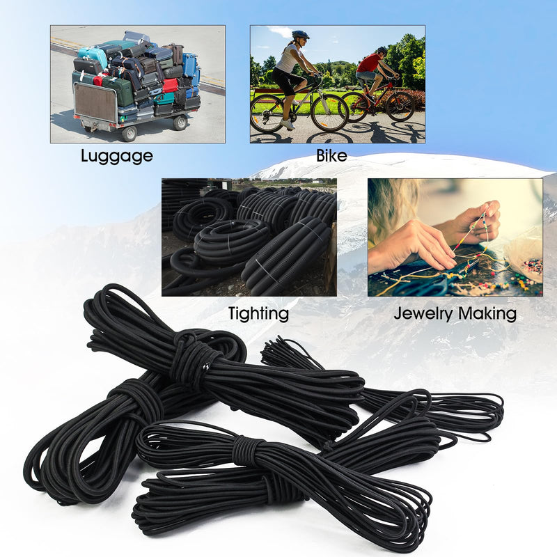 3/32 Inch Black Bungee Cord (2mm), 40 Feet Heavy Duty Elastic Shock Cord Nylon Stretch String Bungee Rope for DIY Crafting Sewing, Luggage, Camping, Tie Downs (Black, 3/32 inch x 40 ft)