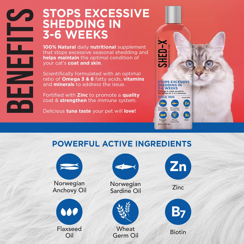 Shed-X Liquid Daily Supplement for Cats, 8 oz – 100% Natural – Eliminates Excessive Cat Shedding with Daily Supplement of Essential Fatty Acids, Vitamins and Minerals - PawsPlanet Australia