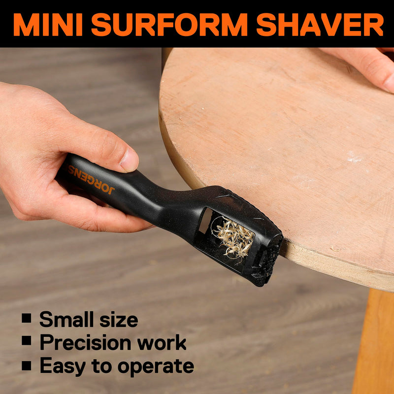 JORGENSEN Mini Wood Plane, Professional Surform Shaver Tool, 65MN Sharp Blade, Black ABS Plastic, Wood Shaver Tool for Woodworking - Suitable for Detailed Work, Lightweight, Easy to Carry, Rasp File