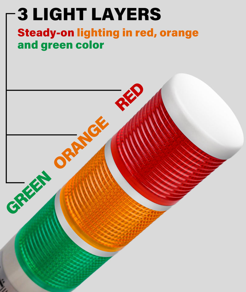 LED Warning Light,Industrial Red/Orange/Green CNC Machine Indicator Alarm Tower Light Safety Stack with Buzzer Sound for Machine Tools, Mechanical Equipment 24VDC
