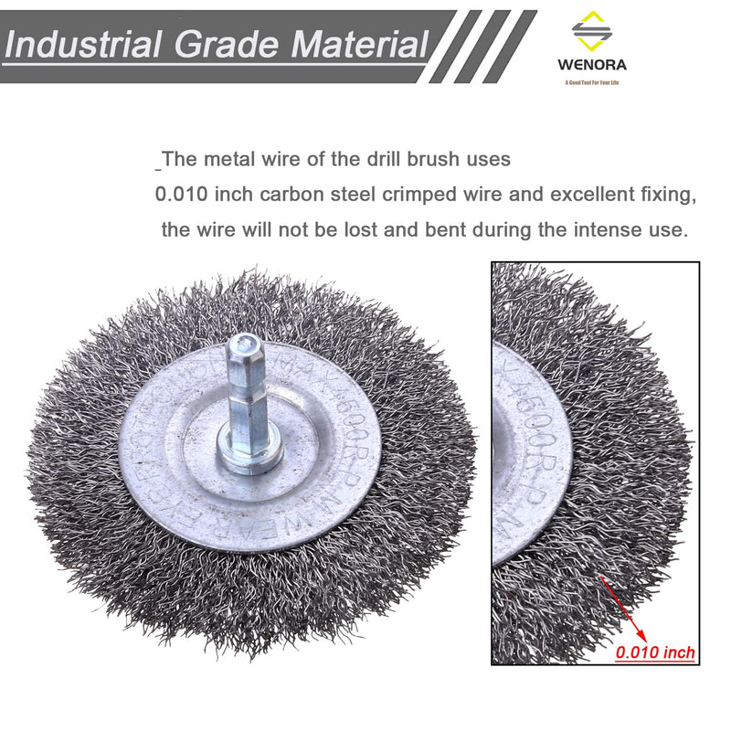 6 Pack Wire Wheel Brush for Drill, WENORA Wire Brush for Drill 1/4 Inch Hex Shank, Coarse Carbon Steel Crimped Wire Wheel Drill for Cleaning Rust, Wire Brush Drill Attachments 6 Pcs wire wheel