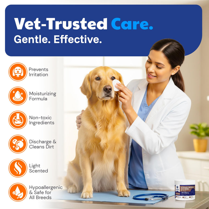 AKC Pet Eye Wipes for Dogs & Cats – Tear Stain Remover & Eye Discharge Cleaner – Hypoallergenic Grooming Wipes, 100 Count (Coconut Scent) Coconut Scent