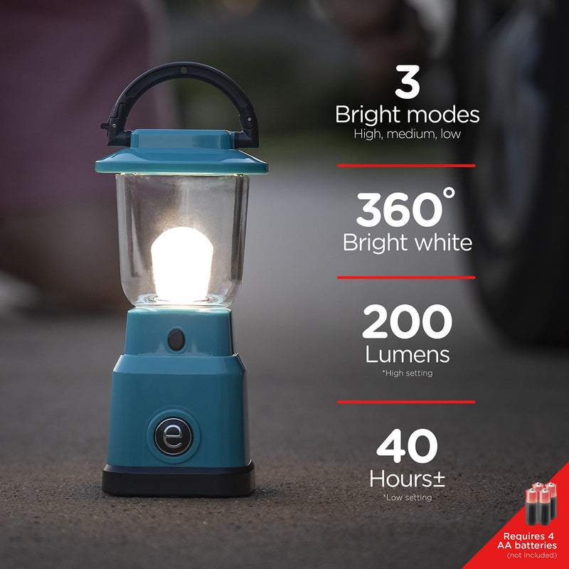 Enbrighten LED Mini Camping Lantern, Battery Powered, 200 Lumens, 40 Hour Runtime, 3 Modes, Night Light for Kids, Ideal for Hiking, Outdoors, Emergency, Snow, Hurricane and Storm Teal