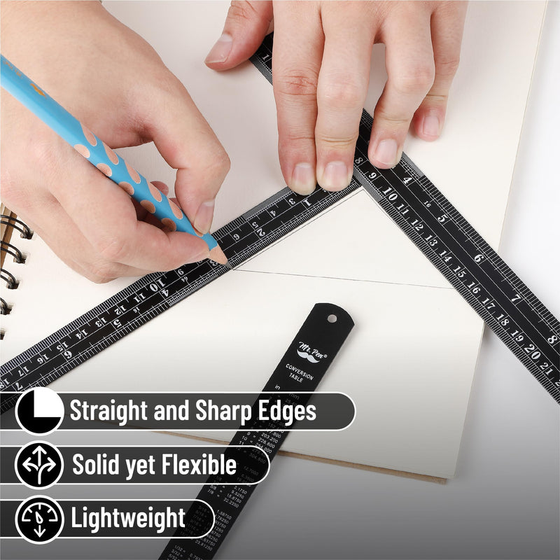 Mr. Pen- Stainless Steel Ruler, 4 pcs, 6", 8", 12", 14", Black, Imperial & Metric Measurements, Metric Metal Ruler Set, mm Ruler, Metal Rulers, Small Metal Ruler Metal Straight Edge, Centimeter Ruler 6, 8, 12, 14 inch