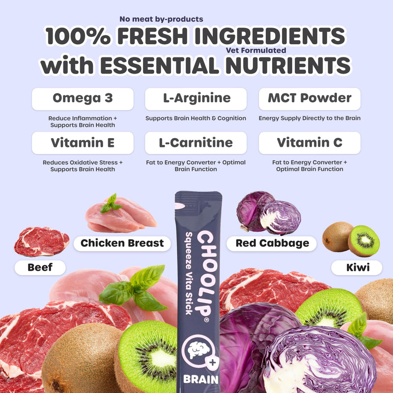 Choolip Bundle | Kidney + Brain Pouches. 14 Squeeze Vita Sticks (7 Kidney + 7 Brain) with Essential multivitamins. [Both Products are for Cats & Dogs of All Life Stages]