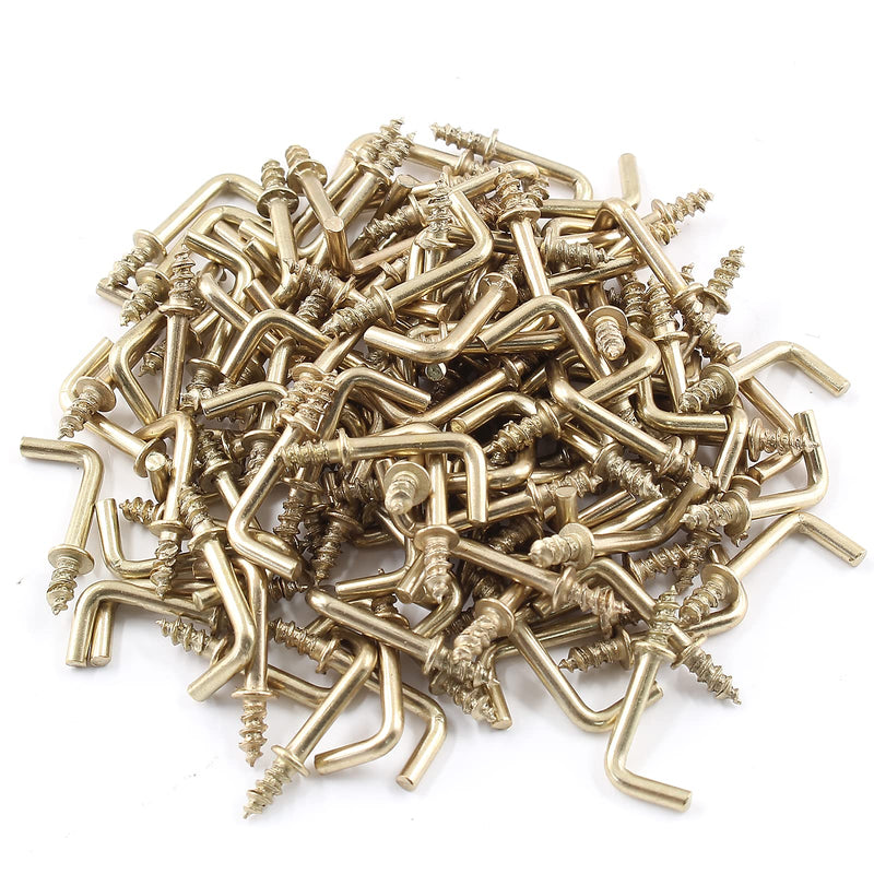 Bivethoi 150pcs Tiny L Hooks for Hanging, Mini Right Angle Screw Hooks 1/2 Inch Square Bend Hooks, Gold L Shaped Hooks 90 Degree Screw Hooks, 7 Shape Hook Self Tapping Screw Hooks Metal Screw in Hooks