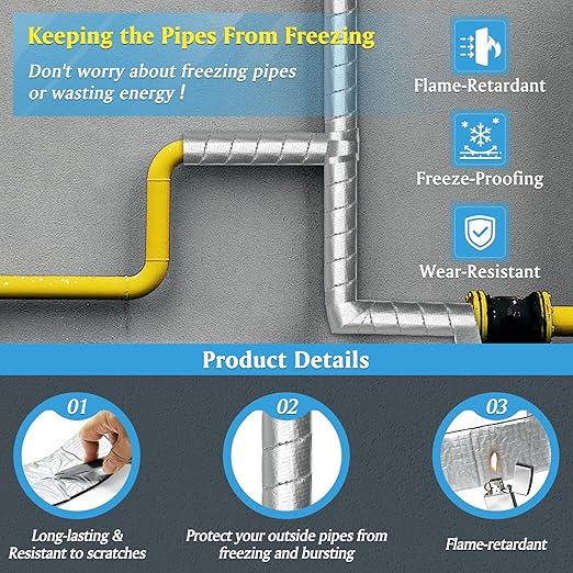 32.8 FTx 3 in Foiled Back Fiberglass Pipe Insulation Wrap,Pipe Insulation Foam Wrap Tape Ceramic Water Pipe Insulation Wrap for Outdoor Indoor Pipe Insulation Wrap Freezing Weather (1 Pack) 1