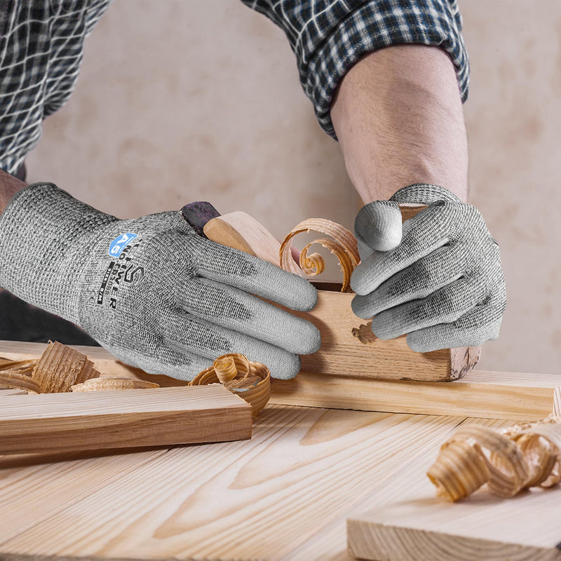 Schwer 12 Pairs ANSI A5 Cut Resistant Work Gloves, Cut Proof Gloves with PU Coating, Used for Metal Fabrication, WoodWorking, Construction, Non Slip, Durable, L, CR3088 Large