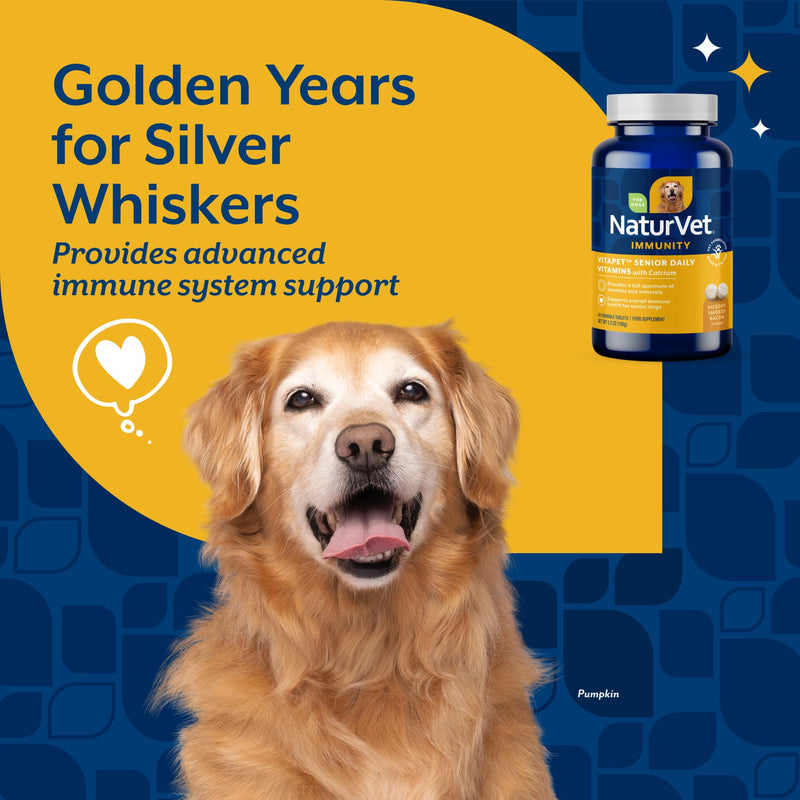 NaturVet –VitaPet Senior Daily Vitamins for Senior Dogs – Plus Glucosamine – Full Spectrum of Vitamins & Minerals – Enhanced with Glucosamine for Added Joint Support – 60 Time Release Tablets 60 Chewable Tabs