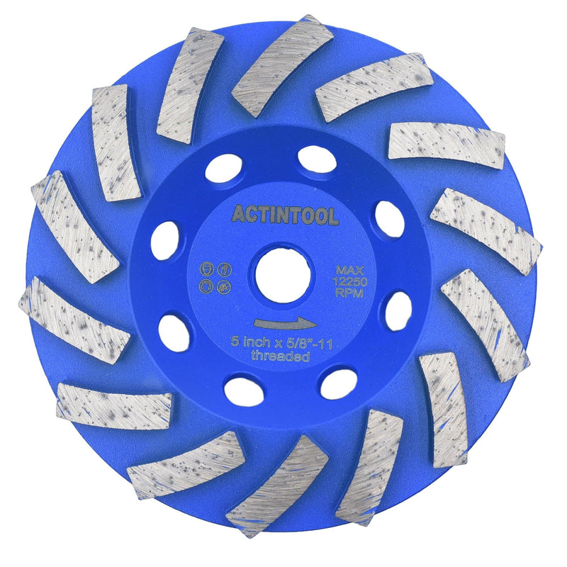 5 in.x5/8-11 in. Plate 14 Segments Turbo Shape Diamond Grinding Cup Wheel for Concrete and Stone (5 Inch 5/8"-11 Threaded) 5 Inch 5/8"-11 Threaded