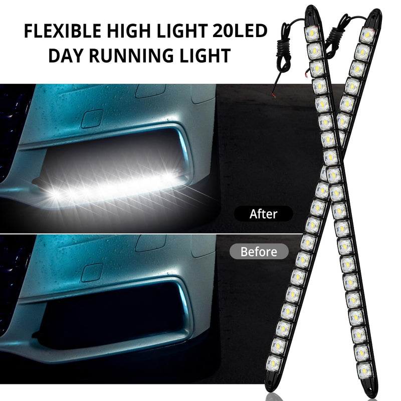 White 20 LED Daytime Running Strip Light Marine Navigation Led Boat lamp IP67 Waterproof High Power Clearance Light Flexible Bright Spot Fog Light Auto Accessories Universal Fit Many Car Truck 2pcs 20Led