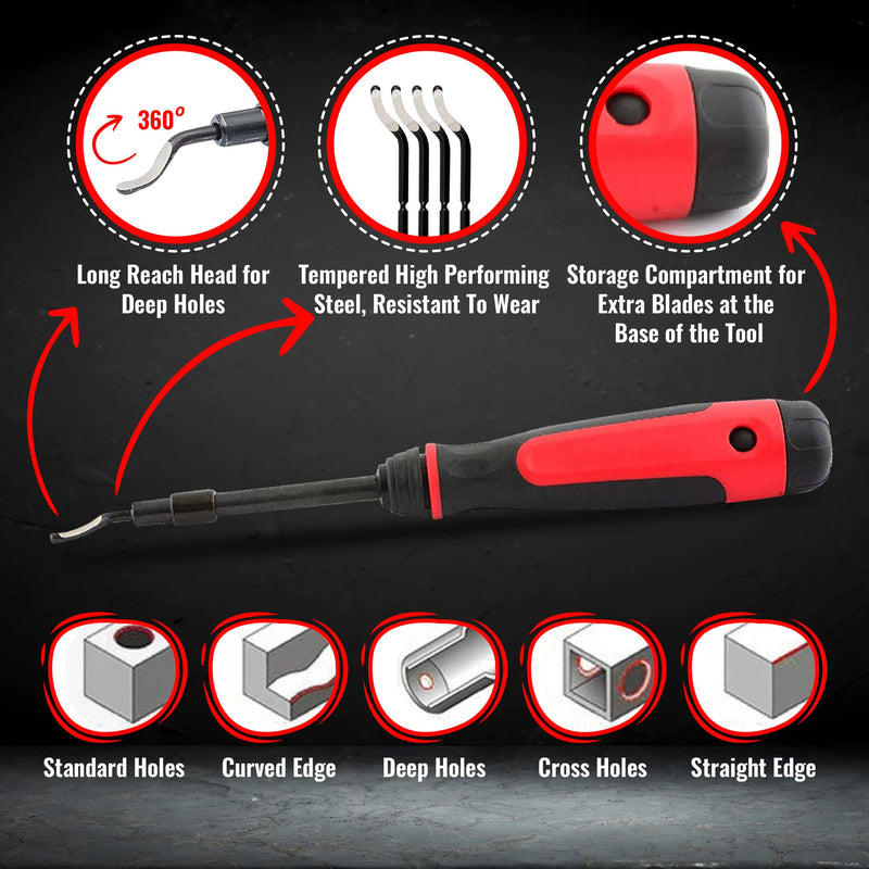 AFA Tooling - Extendable Neck Deburring Tool & Countersink Hand Reamer with 15 Extra Blades - Works on Resin, PVC Pipes, Copper, Plastic - Plumbing & 3D Printing Burr Removal Reamer Tool Long Reach Deburring & Reamer Kit