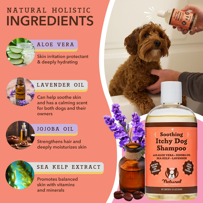 Natural Dog Company Soothing Itchy Dog Shampoo and Dog Spray Deodorizer Perfume, Includes (1) Soothing Itchy Dog Shampoo 12 Oz, (1) Itchy Dog Dog deodorizing Spray 8 Oz - PawsPlanet Australia