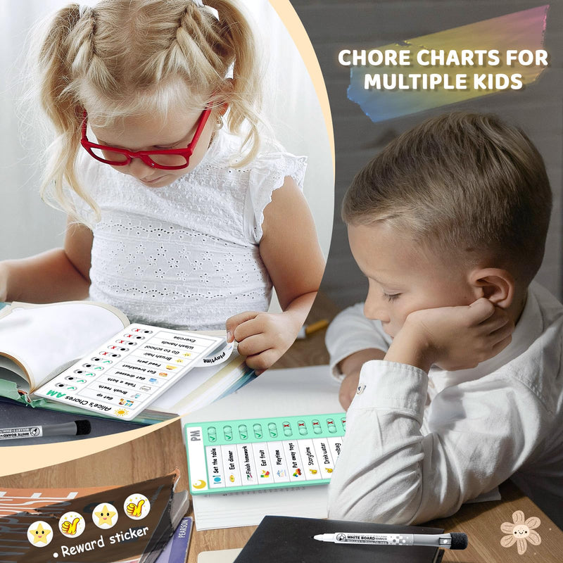 4 Pcs Chore Chart for Kids, Morning/Bedtime Routine Chart, Dry Erase to Do List, Magnetic Checklist, Visual Schedule for Kids (whitepinkbluegreen) Whitepinkbluegreen
