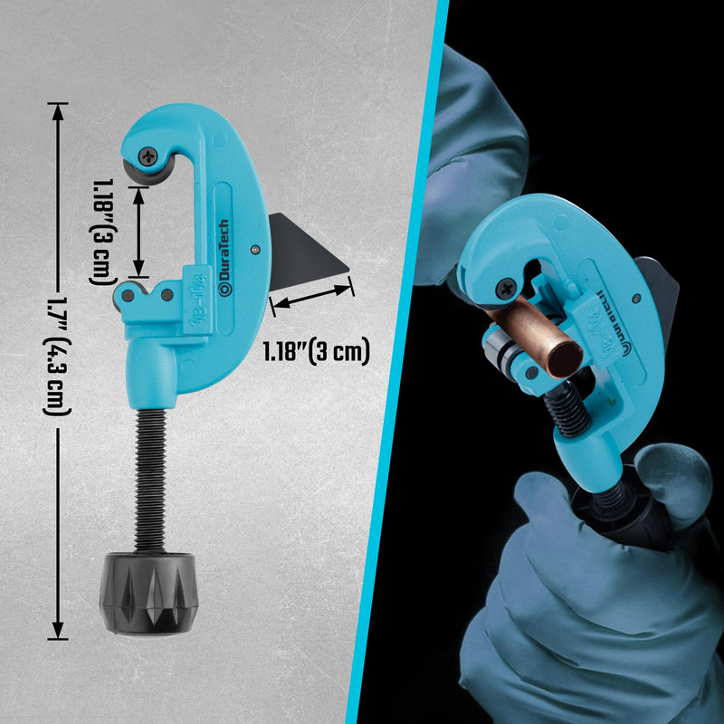 DURATECH Tubing Cutter 1/8"-1-1/4", Copper, Aluminum, Brass and Plastic Tubing Quick-Acting Cutter, With Replacement Wheel and Reamer