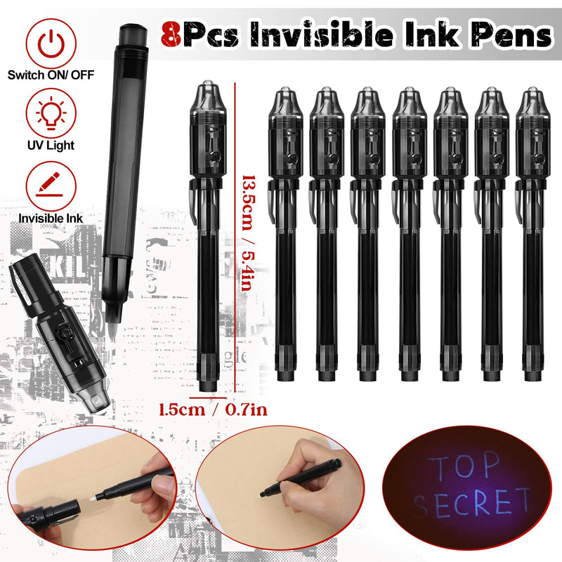 Spy Detective Party Favors Birthday Supplies for Kids Detective Glasses Invisible Ink Pen Magnifying Glass Pass Card Envelope Fake Mustache Sticker Boys Goodie Bag Stuffer Filler Classroom Prizes