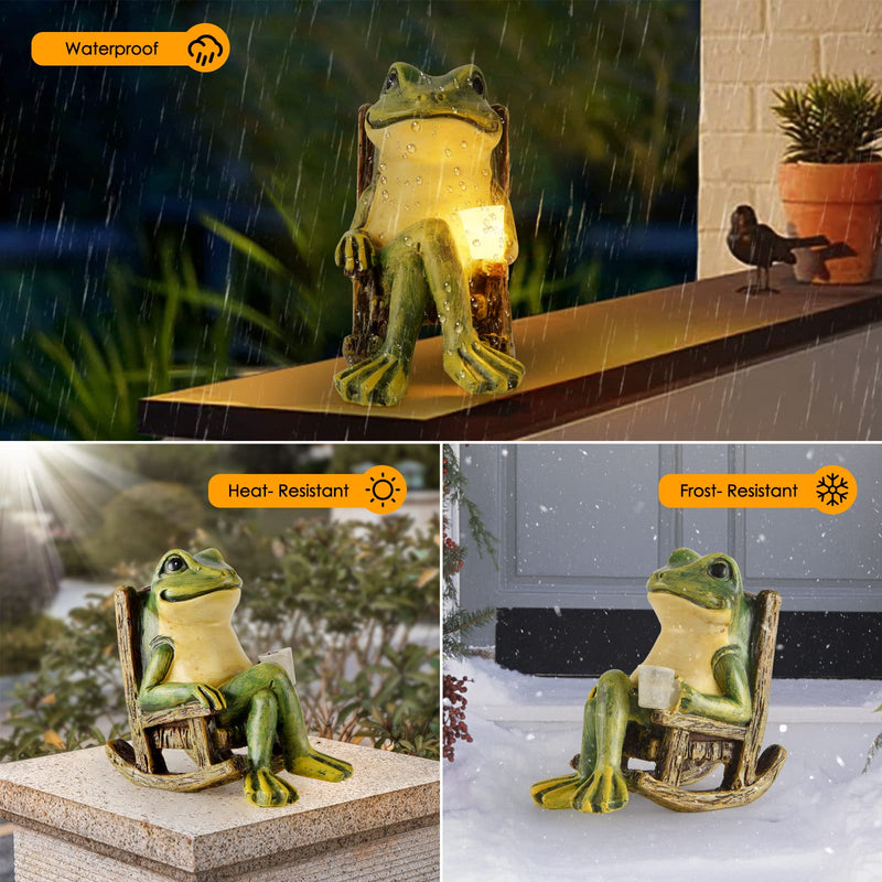 Miniature Frog Garden Statue Valentines Day Gifts Decorations Fairy Garden Accessories Outdoor Lights Solar Garden Frog Decor Art Housewarming Gift for Patio,Yard,Lawn Ornament,3.89"x2.36"x3.93 Green