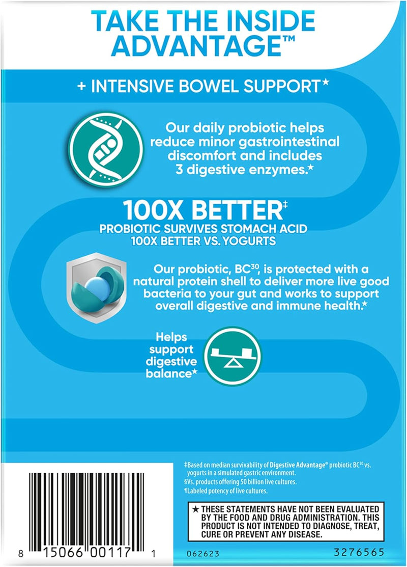 IBS Daily Probiotic Capsules for Digestive Health & Gut Health, Digestive Advantage Probiotics For Men and Women (96 count box) - Digestible Enzymes IBS 96CT - NewNest Australia