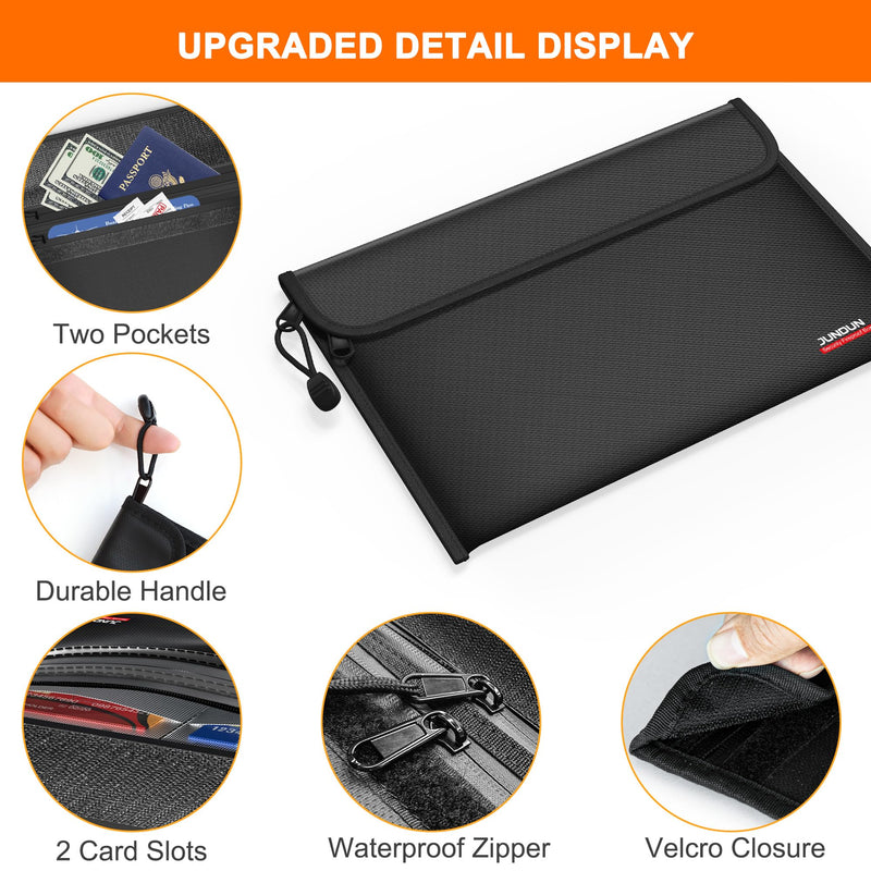 JUNDUN 6400℉ Fireproof Money Bag,8.6”x 5.9” Dual Zippers Fireproof Money Bag for Cash,12 Layer Heat Insulated Small Fireproof Envelope Pouch for Money,Cash,Card and Passport,Pack of 2