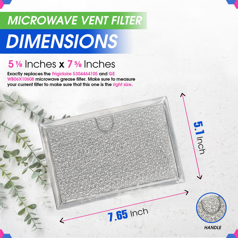Microwave Filter Replacement 5.12” x 7.64” Fits Frigidaire 5304464105 WB06X10608 GE Microwave Filter - Aluminum Mesh Screen Grease Filter - Filters Air Entering Over the Range Oven Vent Fan (2-Pack) 2