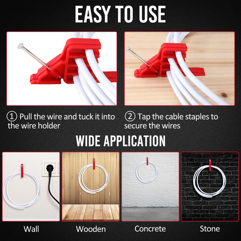 50 Pcs Cable Stackers Electrical Cable Staples Wire Stackers Insulated Multi Cable Staple Sort Out Electric Cables Efficient Cable Organization for Various Quantities of Cables (Red) 50