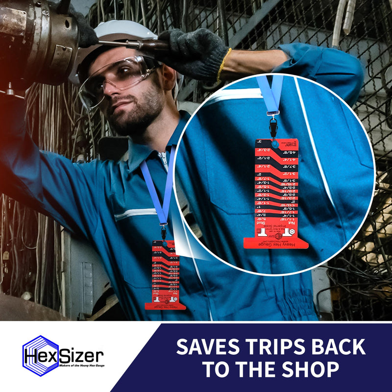 HexSizer 10 Pack Heavy Hex Nut, Bolt & Stud Gauge Tool - Durable Plastic Measuring Gauge Set, Compact, with Protective Vinyl Sleeve - Hardware Sizing Tool Identifier - Inch Measurement (Black on Red) Black on Red