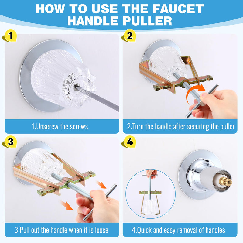 Enhon Faucet Handle Puller, Compression Sleeve Puller Tool with 1/2 Inch Compression Sleeve Removal Adapter, Adjustable Handle Sleeve Puller, Corroded & Frozen Supply Stops, Compression Ring Puller
