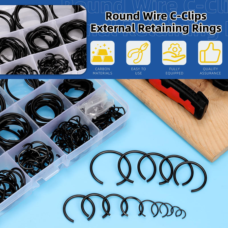 Glarks 322pcs GB895.1 65Mn Metric 14 Sizes 7MM to 30MM Round Wire C-Clips Internal Snap Rings Assortment Kit Round Wire Snap Rings Retaining Rings Classic Circlip for Hole