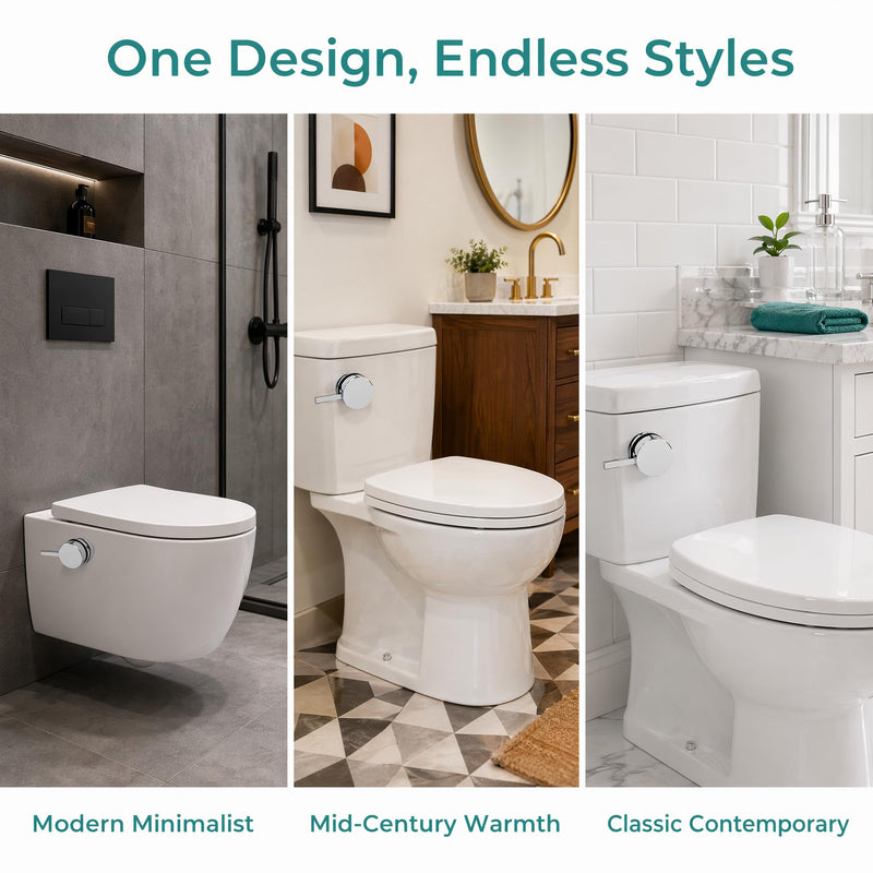 Side Mount Toilet Flush Handle, Chrome Zinc Alloy Lever, Long Arm Ergonomic | LEAK-PROOF GASKET — high-elasticity rubber gasket seals tank wall tight; prevents leaks without over-tightening the nut.
