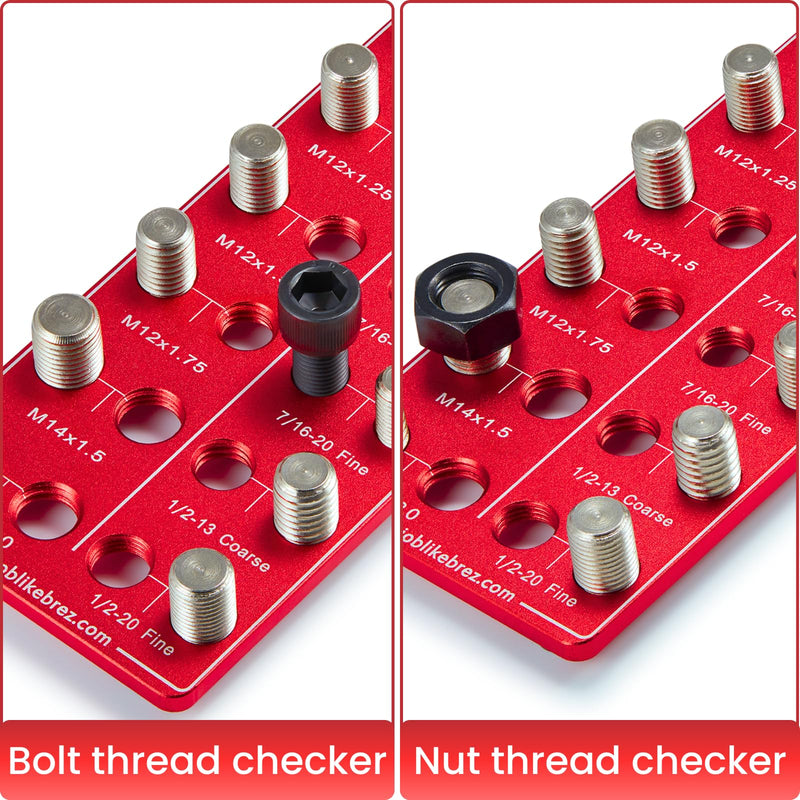Thread Checker, 30 Nut and Bolt Thread Checker, Bolt Size and Thread Gauge 15 Standard & 15 Metric, Thread Pitch Gauge, Wall-Mountable Bolt Thread Identifier Gauge with Inch & CM Ruler Red