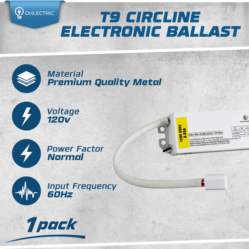 OHLECTRIC Replacement for Keystone KTEB-2C72-1-TP-WS 2 Lamp Circline Electronic Fluorescent Ballast with Normal Light Output, 120V Input with Rapid Start Operation, 0.80 Ballast Factor, UL-Approved 1