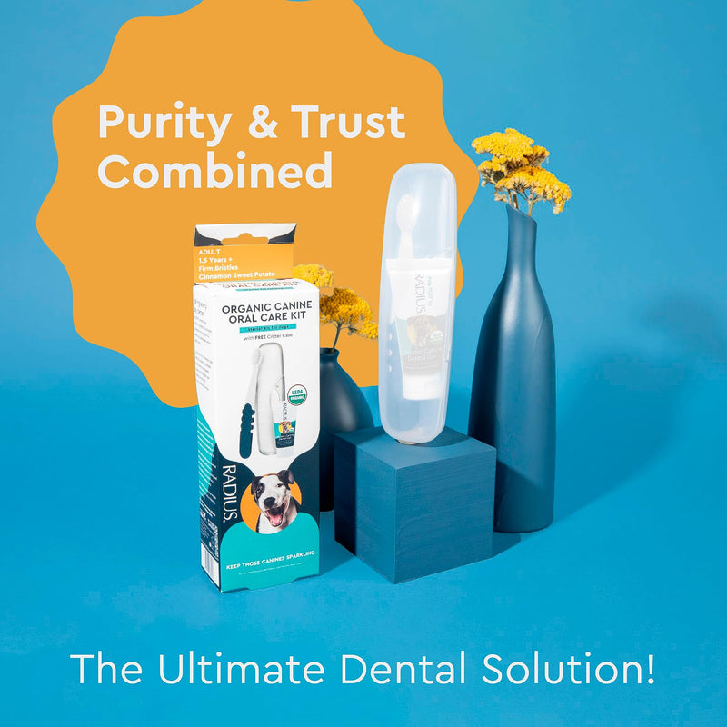 RADIUS USDA Organic Dental Solutions Adult Kit 2 Units, Includes 1 Dog Toothbrush & 1 0.8oz Toothpaste, Firm Bristle & Non Toxic Toothpaste for Dogs, Designed to Clean Teeth, Xylitol Free Adult - Pack of 2